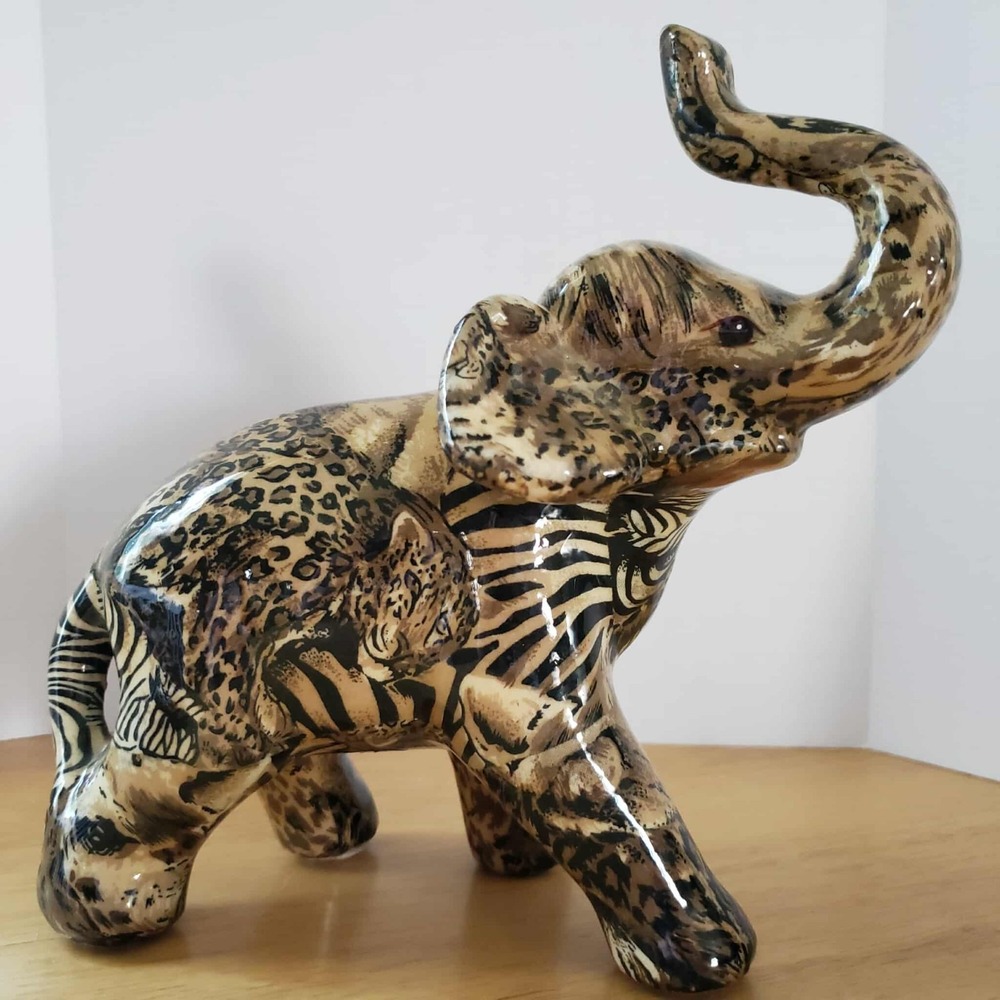 La Vie Ceramic Elephant Figurine Safari Patchwork Animal Home Décor 8 Inch